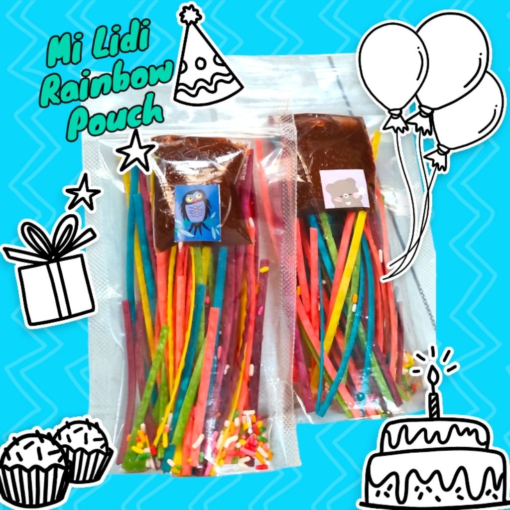 

Mie Lidi Rainbow saos coklat + meises manis Jajan Jadul