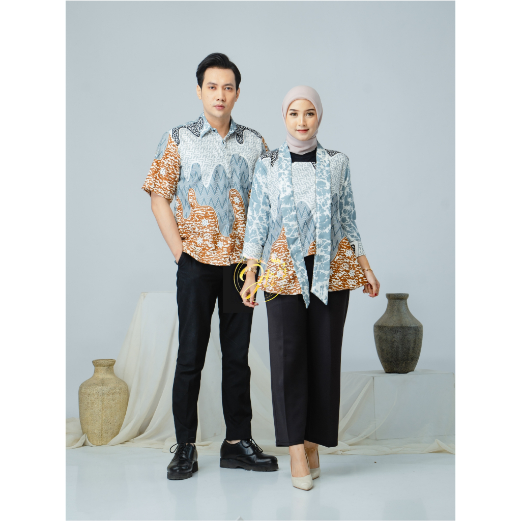 BAJU COUPLE BATIK ATASAN KEMEJA BLOUSE HEM KUTU BARU KERJA KANTORAN MOTIF YUDHISTIRA JTR JLANTIR