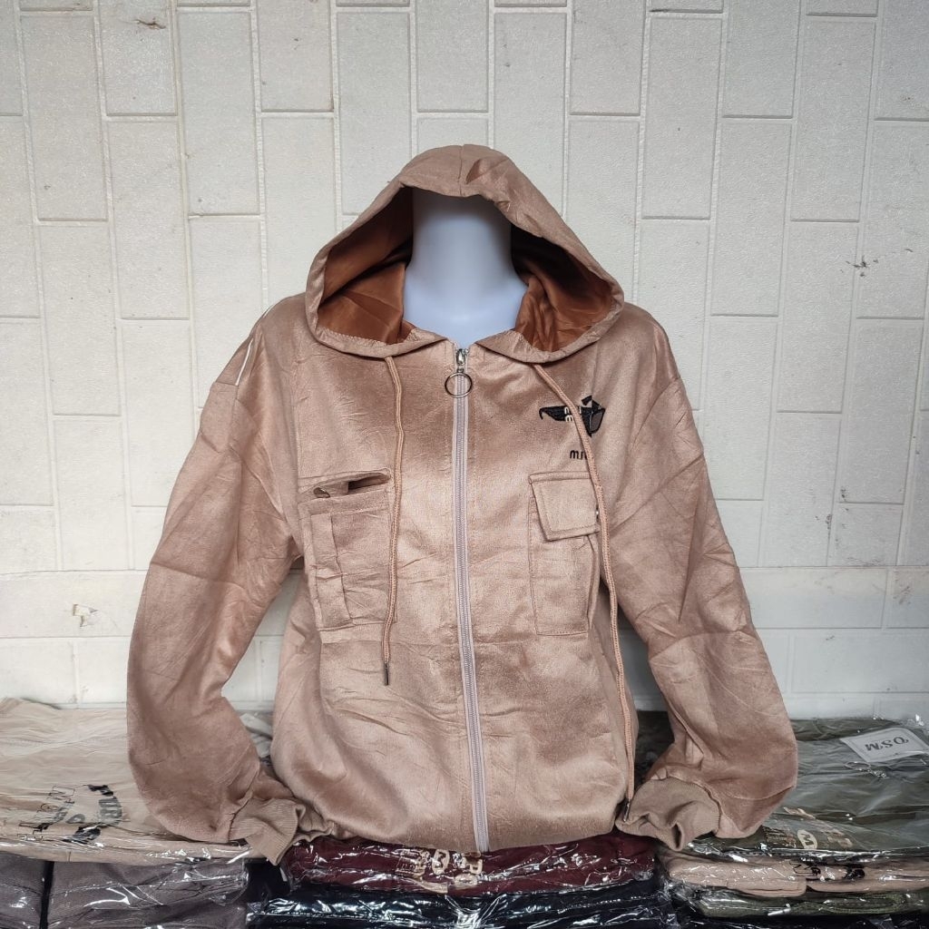 ORIGINAL Hoodie suede import wanita bordir premium