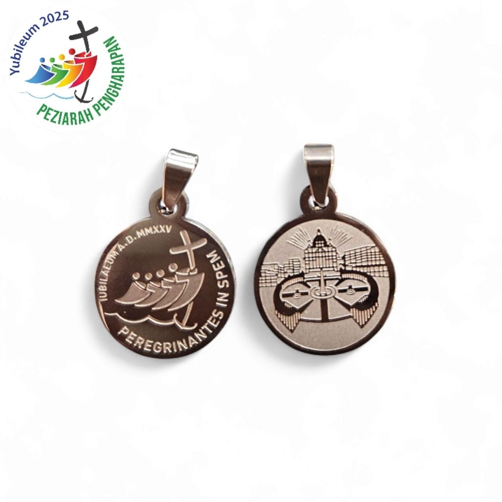 Liontin Medali Jubileum Yubileum Stainless Steel 2cm Tahun Pengharapan Peziarah Pengharapan