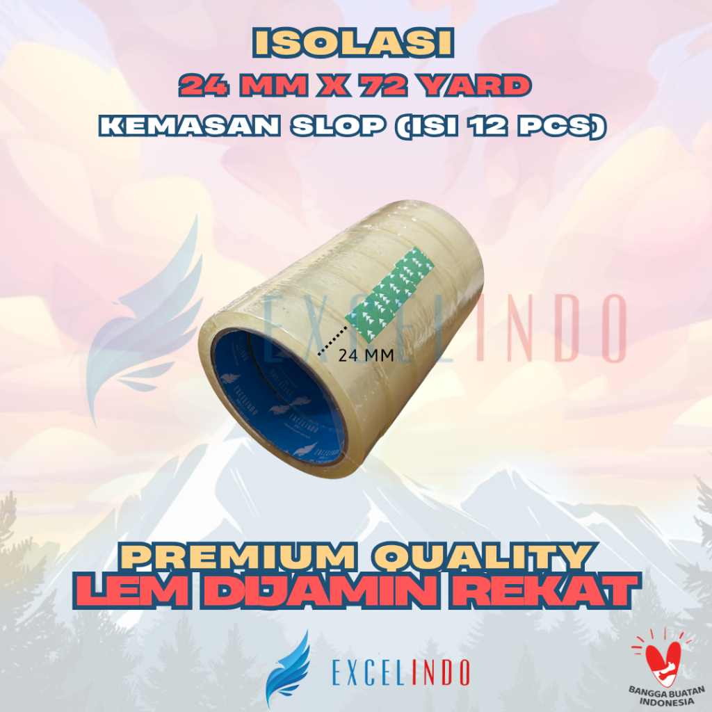 

(1 SLOP/DAPAT 6 PCS) GROSIR EXCELINDO Isolasi / Isolasi / Selotip / Stationery Tape 1 inch 24mm x 72 YARD REAL PREMIUM QUALITY