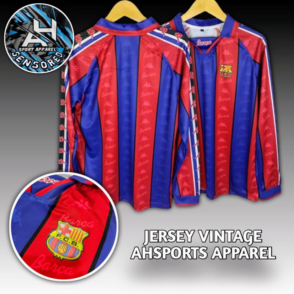JERSEY RETRO BARCELONA 1995-97 JERSEY VINTAGE BARCA LOGO 3D TIMBUL HOLOGRAM LENGAN PANJANG