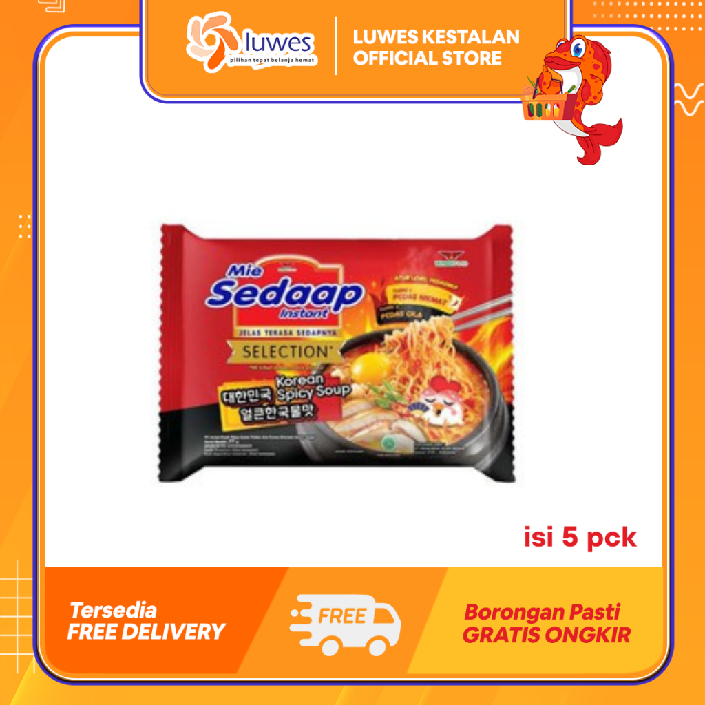 

(ISI 5pcs) Paket Mie Sedaap Mie Kuah Selection 77gr Korean Spicy Soup Memiliki Rasa Kuah Yang Pedas