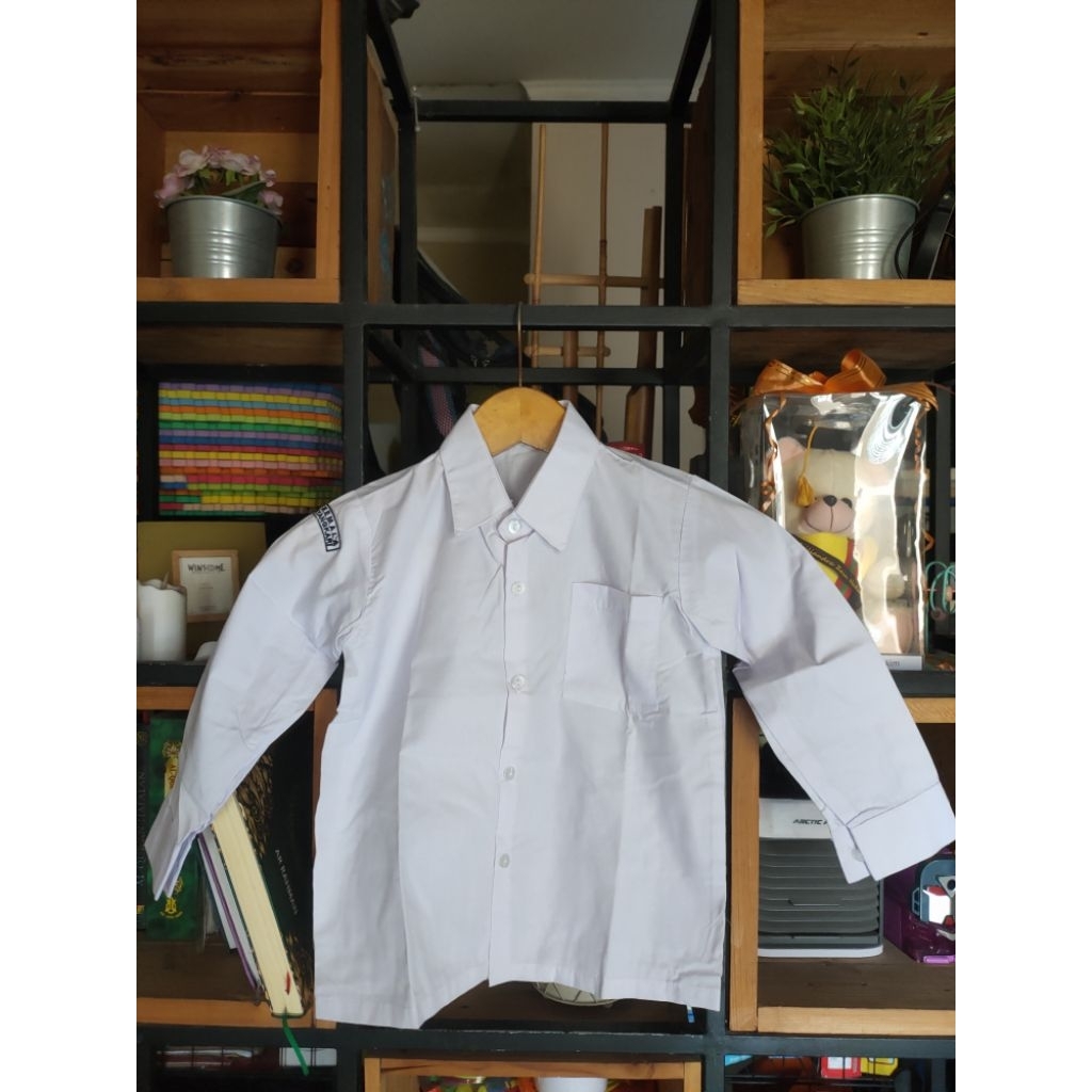 Baju Sekolah Anak TK Bhayangkari Kemeja Putih Polos Lengan Panjang