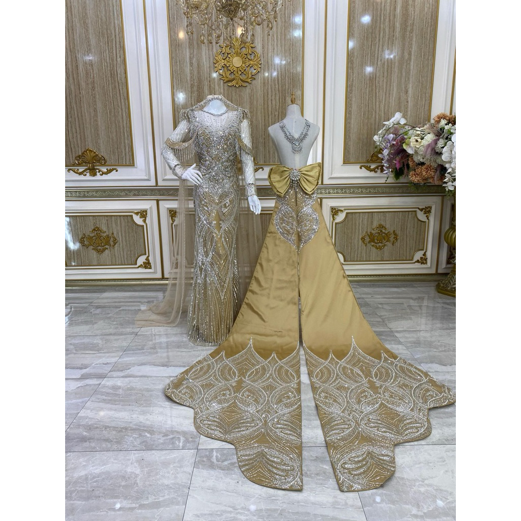 DRESS WEDDING NEW MODEL BEREKOR /KEBAYA PENGANTIN DUYUNG EKOR /BAJU PENGANTIN MUSLIM MODERN /GAUN WE