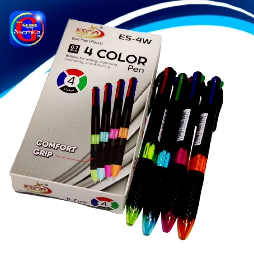

Pen Pulpen Tinta 4 Warna Esco ES-4W Grosir 12pcs