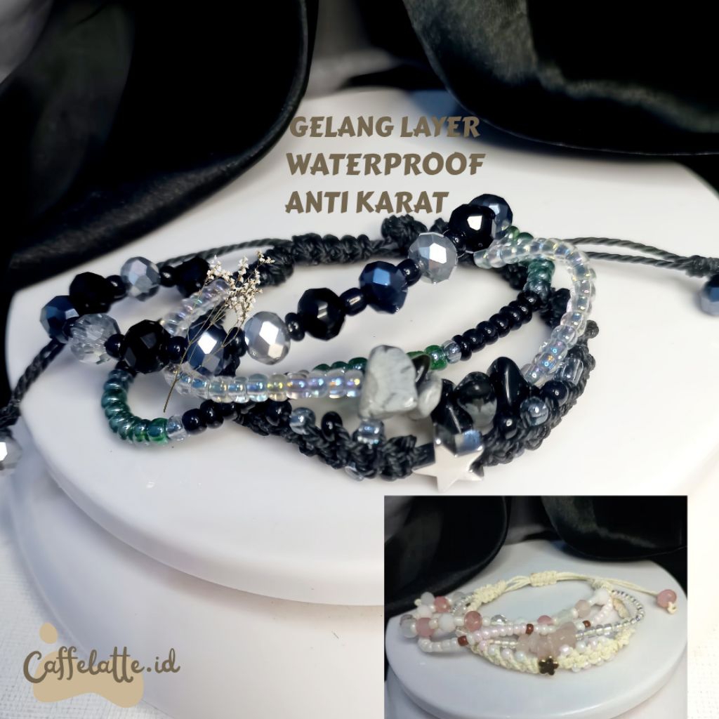 Gelang layer estetik gelang kristal ceko gelang batu kerikil asli gelang manik gelang adjustable