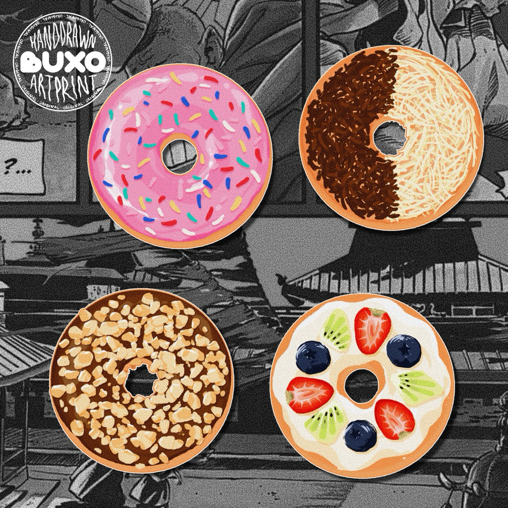 

buxo - DONAT DONUT SUSHI vinyl sticker premium waterproof - lucu aesthetic y2k aksesoris laptop hp motor helm suitcase