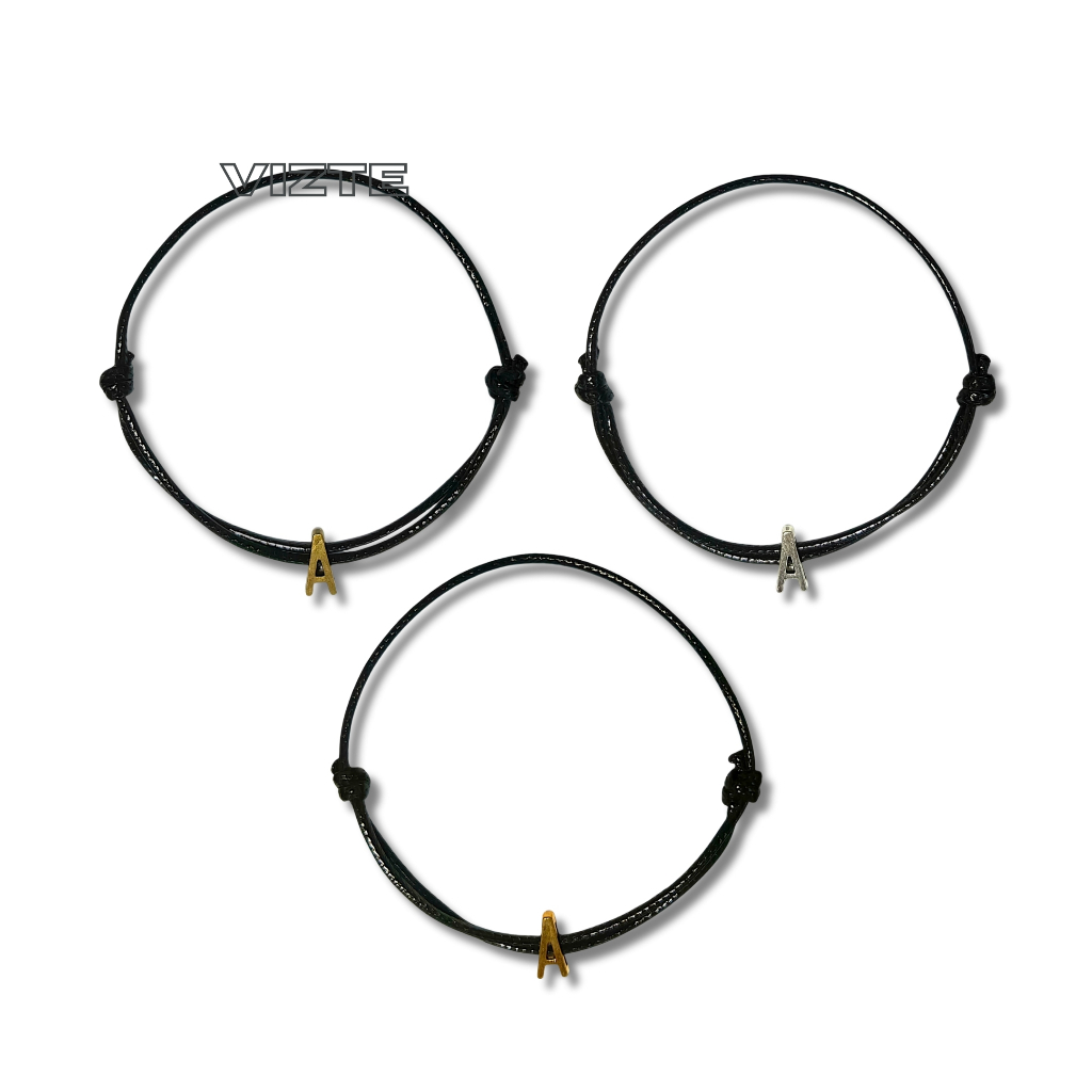 Vizte Gelang Huruf Liontin Inisial Couple / Gelang Tali Kulit Sintetis