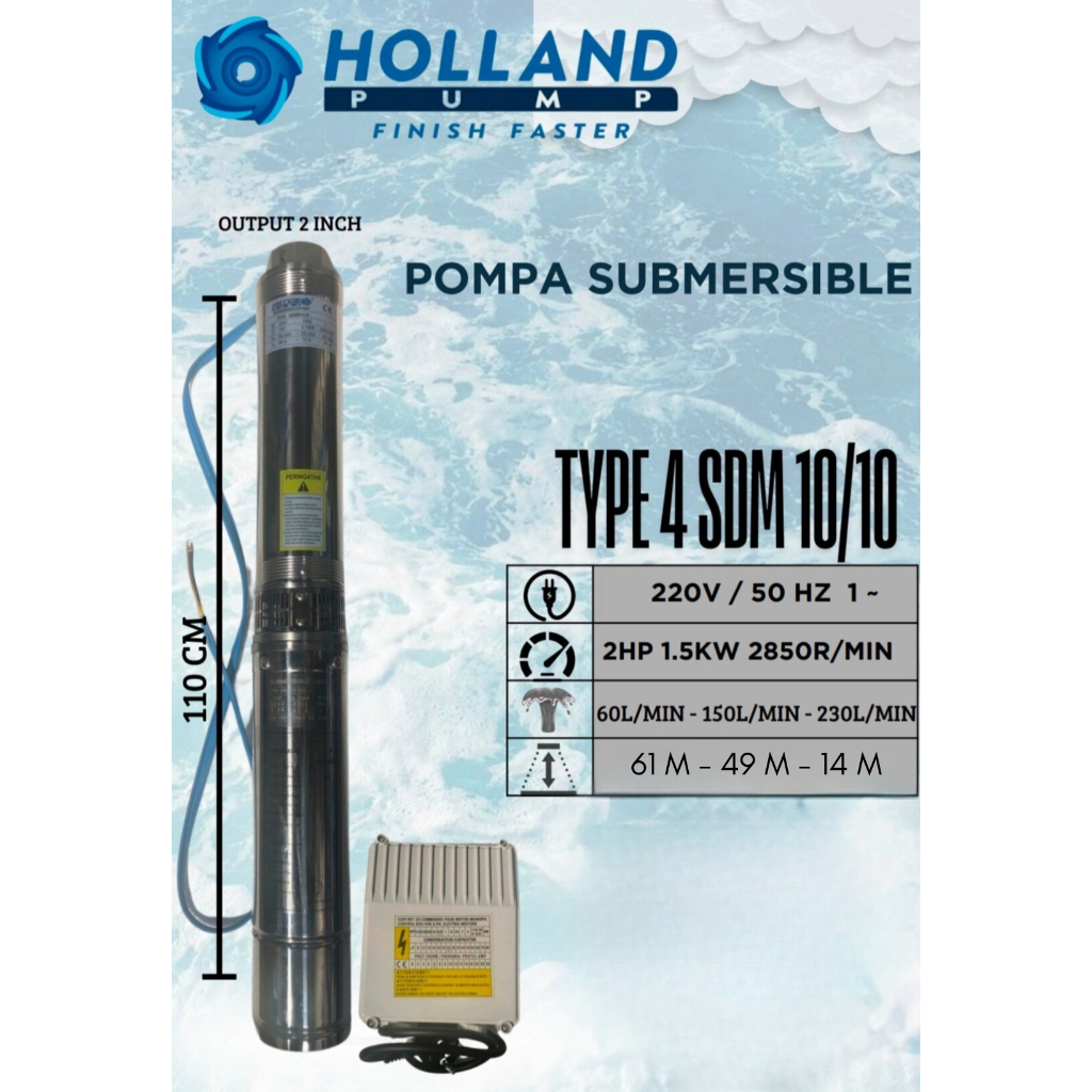 Pompa Air Celup Submersible/ pompa sibel Holland Pump Casing 4 inch 10/10 2HP