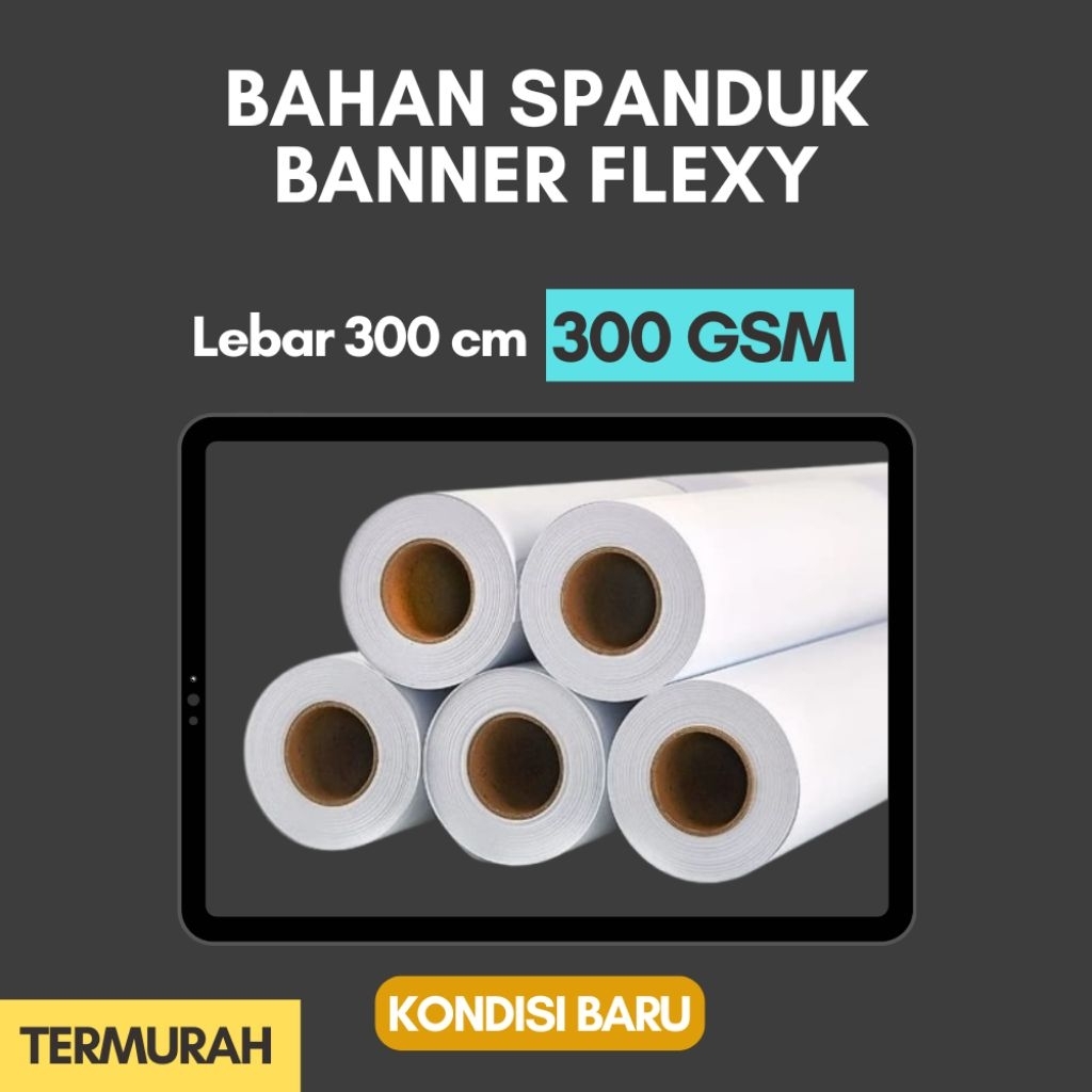 Bahan Spanduk Banner 300GSM Baru Polos Putih Flexi Uk lebar 300cm