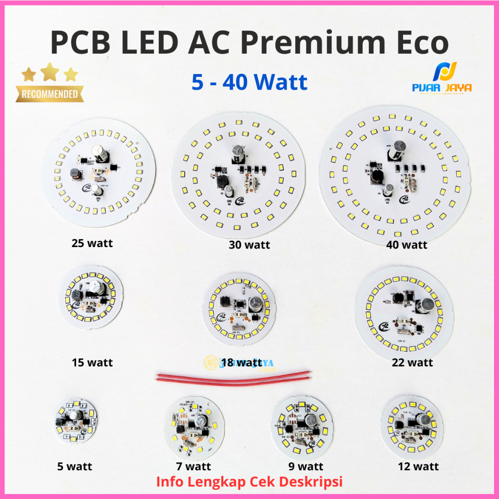 PCB LED AC Premium Eco Watt Lengkap 5W 7W 9W 12W 15W 18W 20W 25W 30W 40W DOB Driver Modul Lampu LED