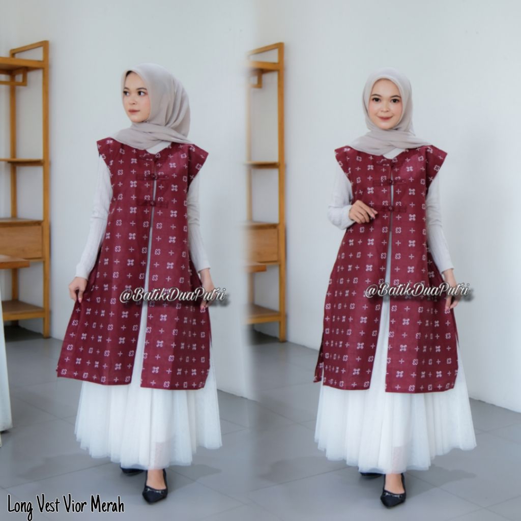 Long Vest Batik Modern Atasan Rompi Batik Wanita Panjang Perimum