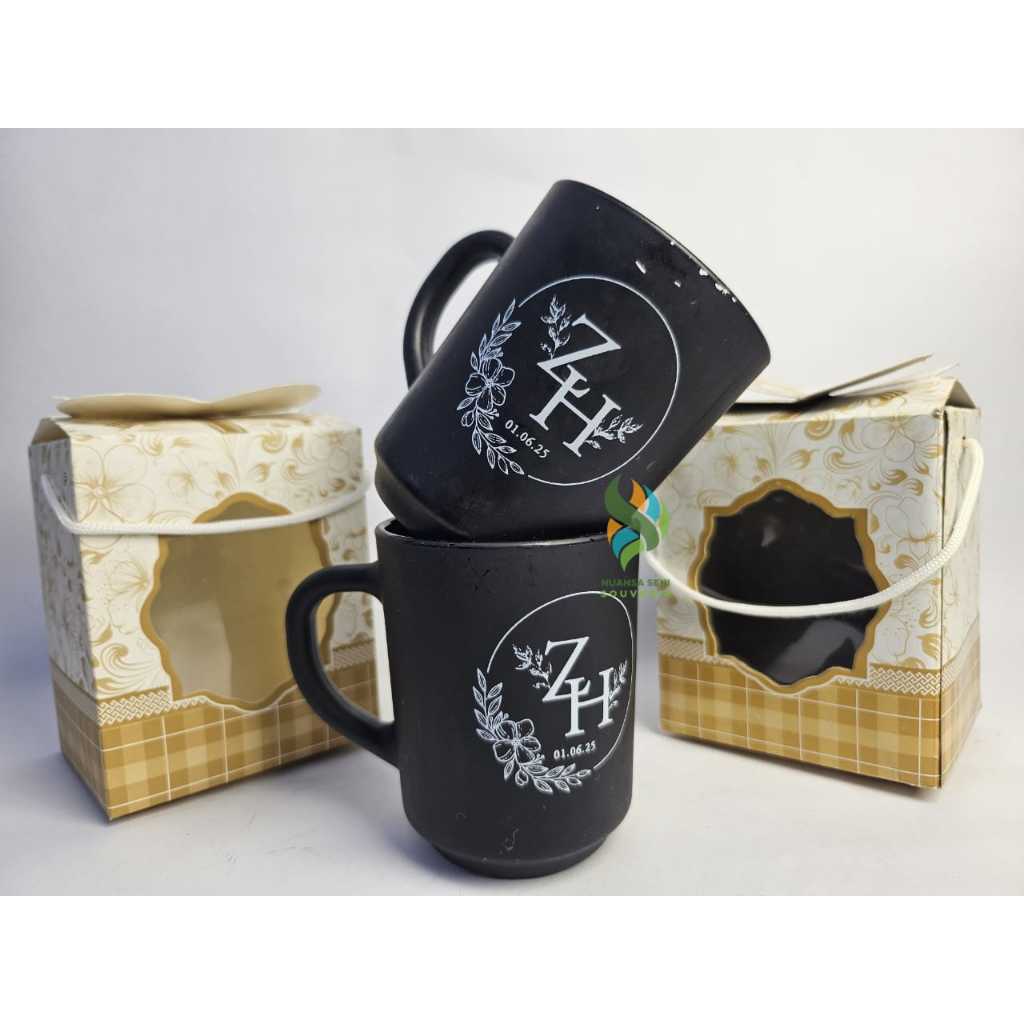 Souvenir Gelas CG Kaca Doff Hitam Cangkir Lily Tumbler Mug Minum Kopi Beling Sablon Custom