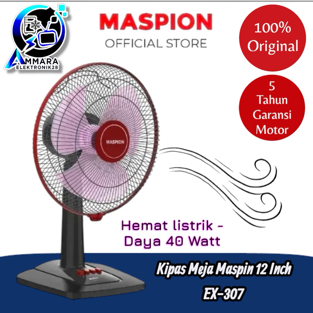 MASPION kipas angin meja 12 inch EX-307, desk fan maspion 307 kipas maspion 12 inch