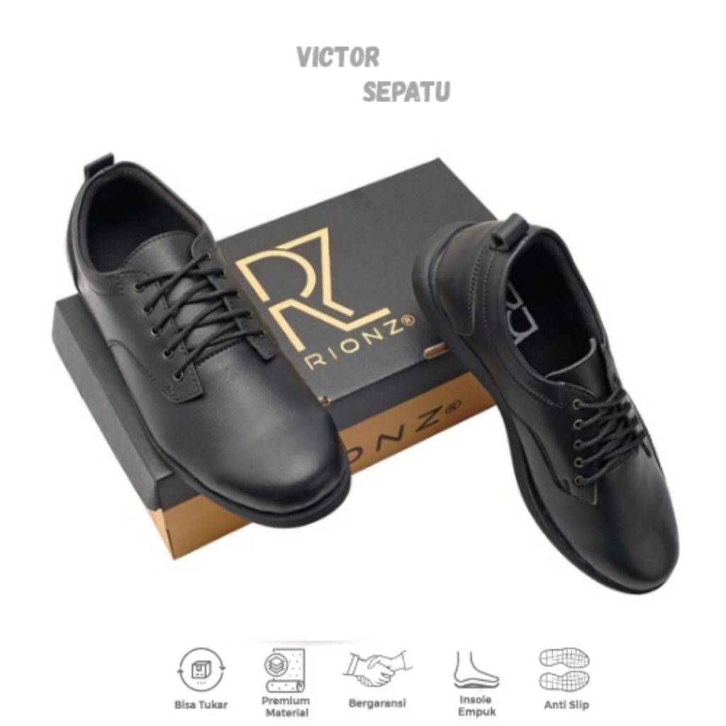 Victor Pires Black - Sepatu Formal Pantofel Pria Hitam Coklat Untuk Kerja Kantor