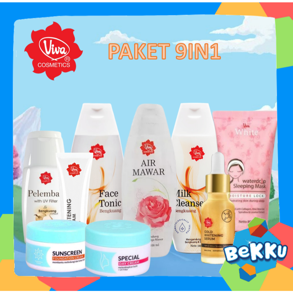 Viva Paket Perawatan Lengkap 9 in 1 | Skincare Wajah | Milk Cleanser | Membersihkan | Bekku