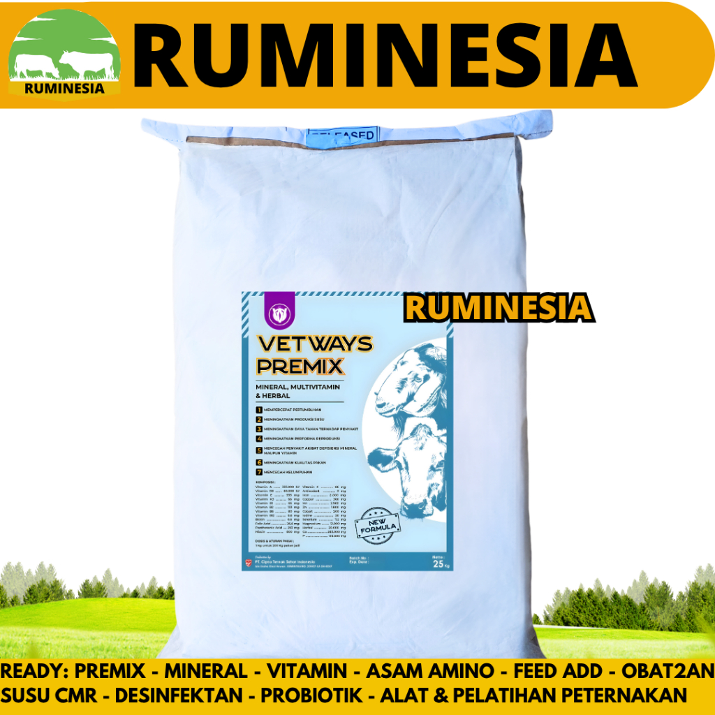 PROMO VETWAYS PREMIX 25 KG - Premix Mineral Multivitamin Penambah Nafsu Makan & Penggemuk Sapi