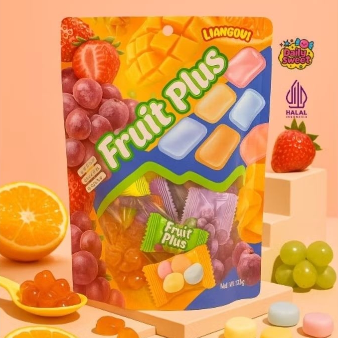 

[LIANGGUI] FRUIT PLUS, PERMEN LUNAK ANEKA RASA BUAH (JERUK, STROBERI, ANGGUR, MANGGA) PERMEN, CANDY, GUMMY, STRAWBERRY, GRAPE, ORANGE, MANGO