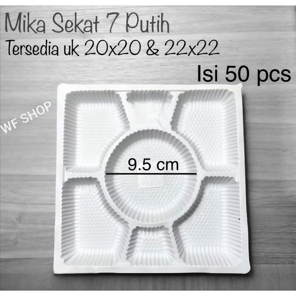 

Mika Sekat 7 Uk 20×20 Uk 22×22 Warna Putih untuk Dus Nasi 20x20 22x22 Isi 25 Set Mika Sekat 7 Uk 20x20 22x22