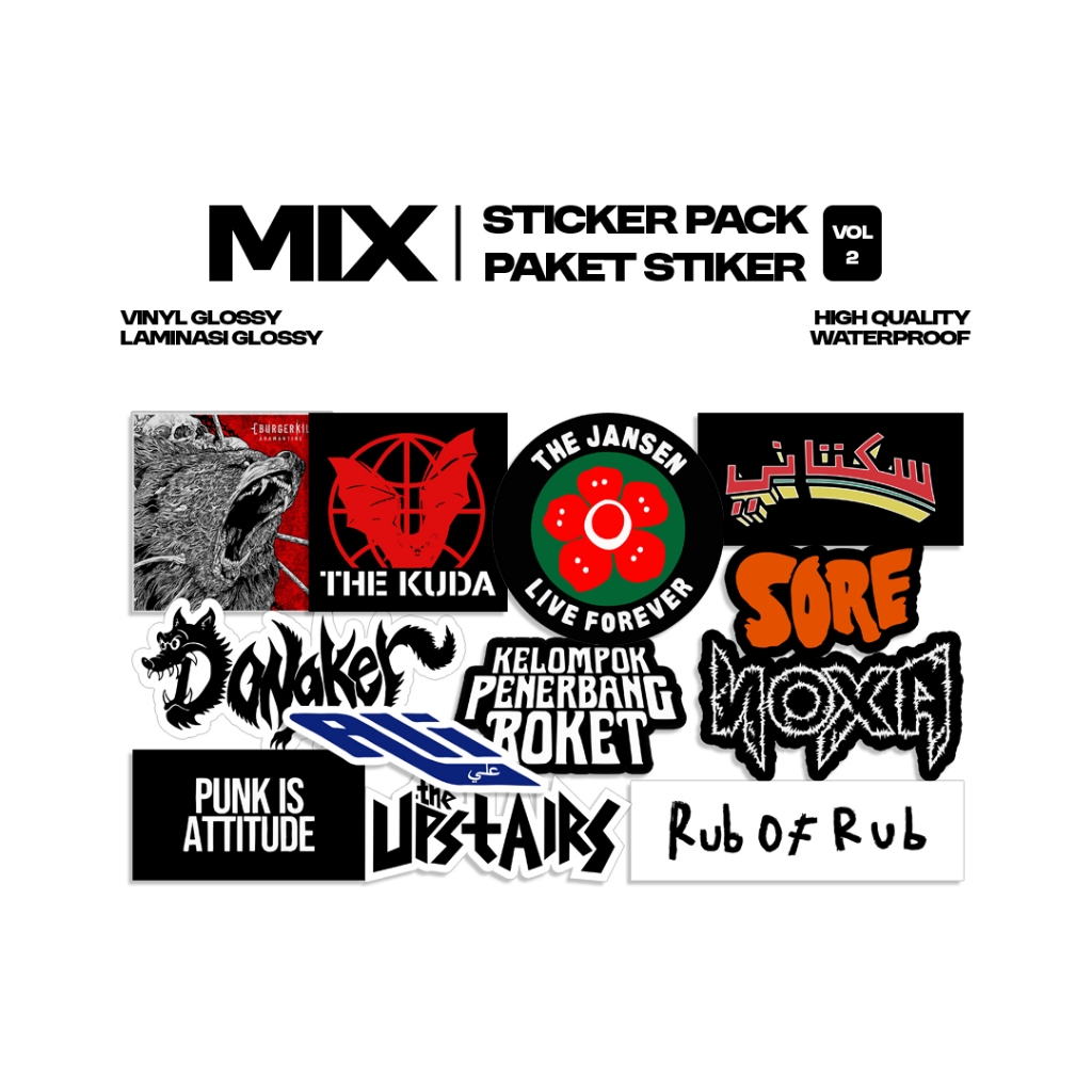 

Sticker Pack Mix Vol 2 | Stiker Band | Sticker Vinyl | Stiker Helm | Stiker Tumbler | Stiker Band Rock Punk Indie Metal