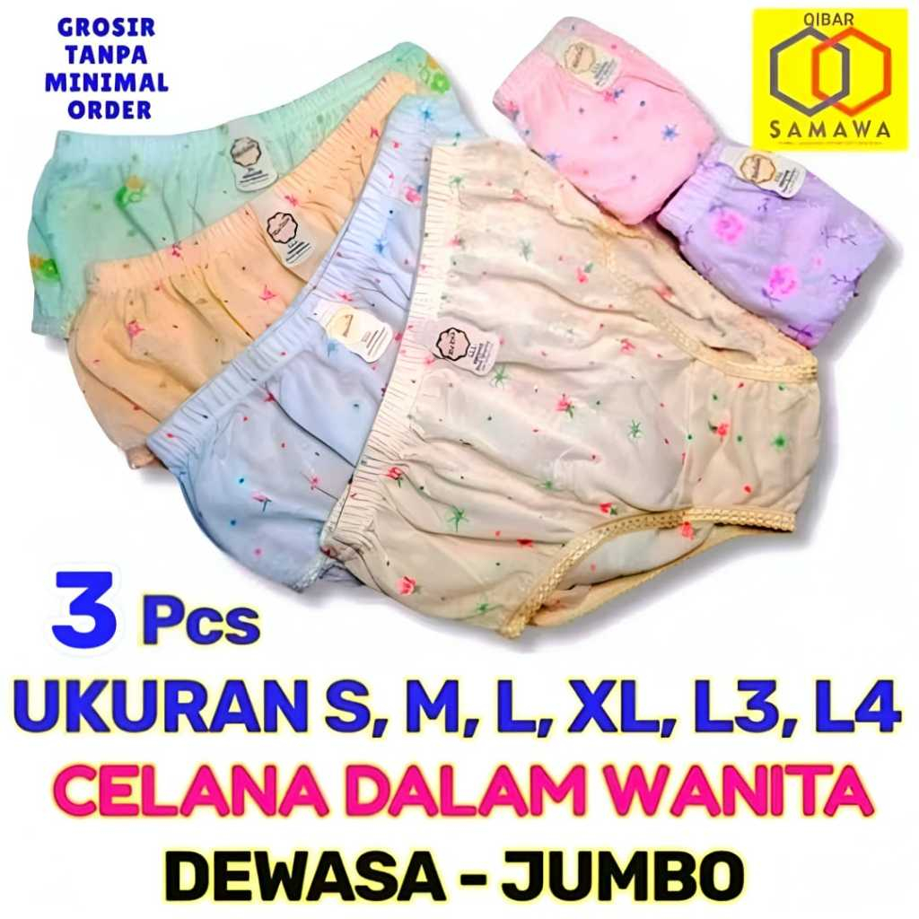 3 Pcs CD MELINA Celana Dalam Wanita Remaja - Jumbo Sablon Bordir Katun Kaos