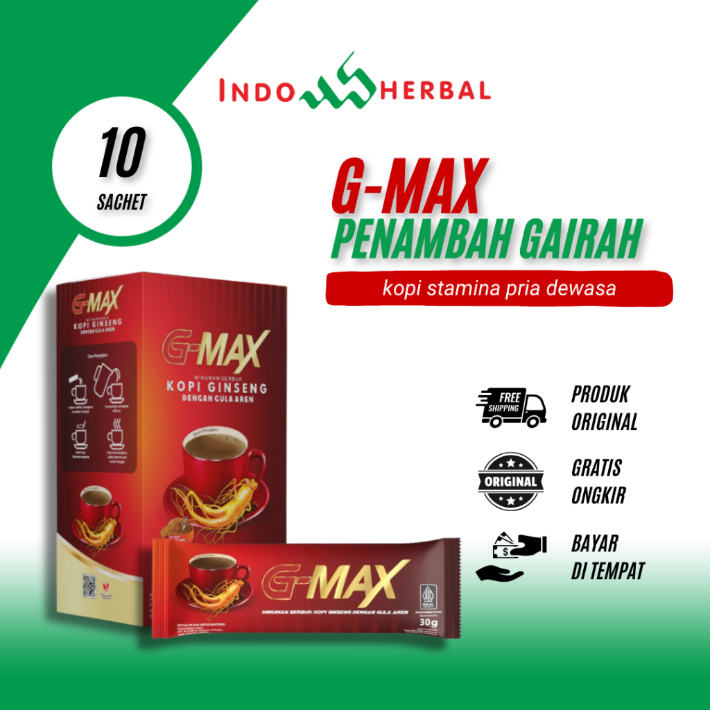 

G-MAX Kopi Ginseng Herbal Stamina Pria Dewasa Kuat & Tahan Lama Penambah Gairah 1 Box 10 Sachet