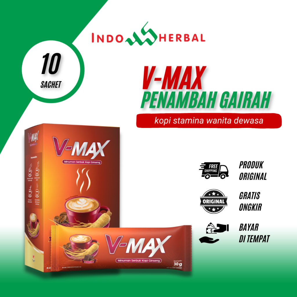 

V-MAX Kopi Ginseng Herbal Stamina Wanita Dewasa Penambah Gairah Tahan Lama 1 Box 10 Sachet