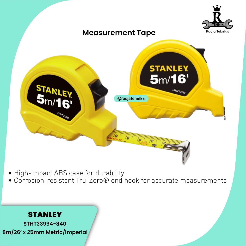 STANLEY  STHT33994-840 Measuring tape  Stanley Meteran 8m/26’ x 25mm Metric  Alat Ukur Meteran Stanl