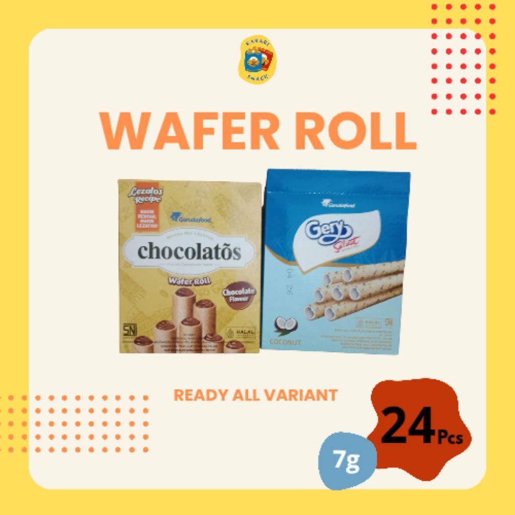 

RS Chocolatos Wafer Roll (7g) Chocolatos rasa coklat dan coconut isi 24pcs