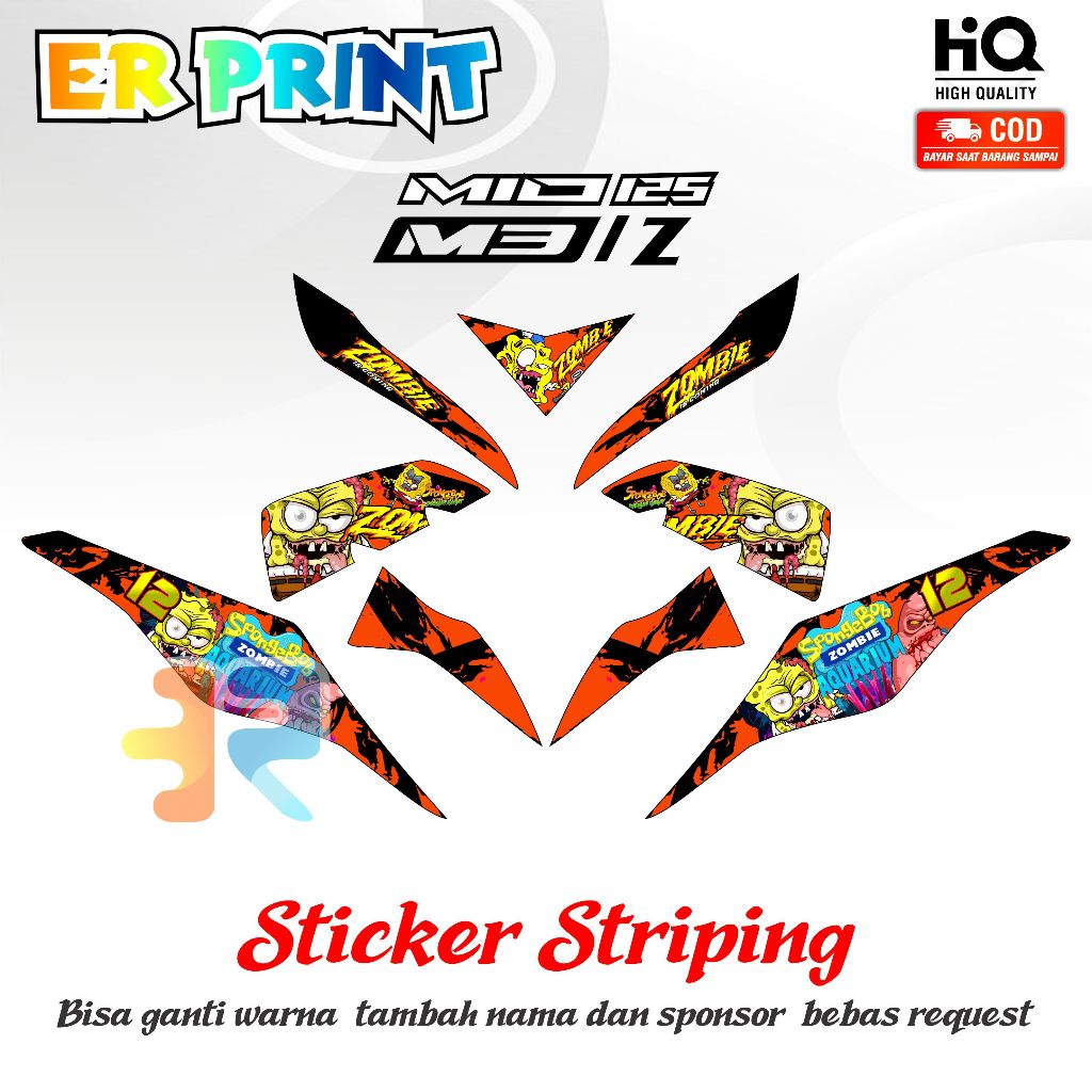 Sticker Striping Mio M3 Full Set Kanan Kiri Striping Standar Mio M3 Spongebob Zombie