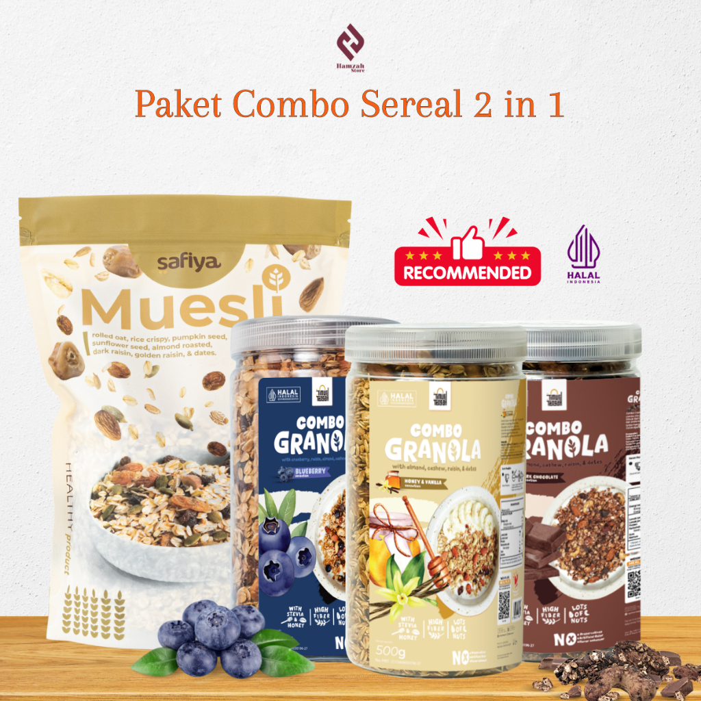 

Paket Combo Sereal 2 In 1 - Muesli Safiya + Granola Timur Tengah 500 gr Sarapan Sehat Grainnola