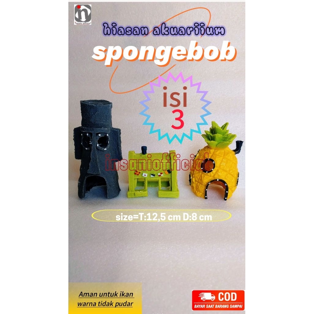 (isi 3 set) Hiasan akuarium resin spongebob tuan crab squidward miniatur kartun spongebob cocok untu