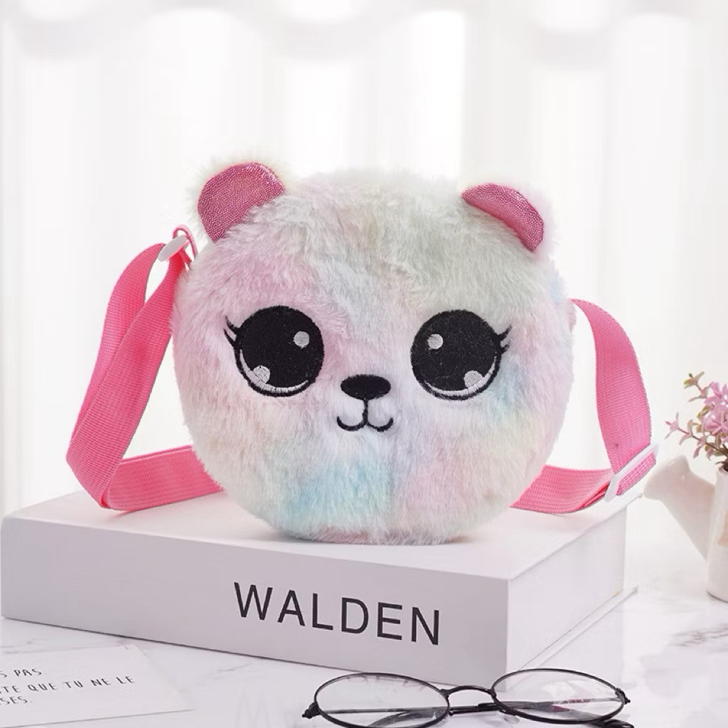 TAS SELEMPANG KUCING BULU MULTICOLOR Import Anak Perempuan Lucu Bentuk Kucing Warna Pastel – Tas Bon