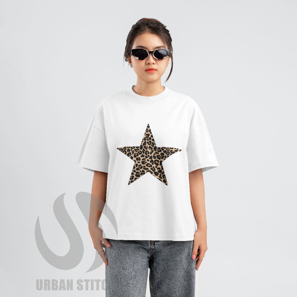 Kaos Oversize Boxy Bintang Leopard/  Kaos Oversize Motif Bintang Leopard
