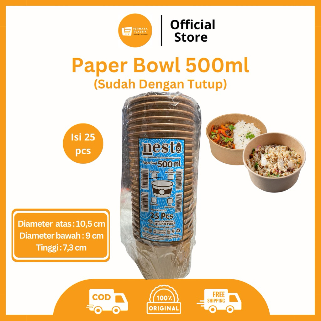 [Khusus Instant] Paper Cup Rice Bowl Ukuran 500 ml Isi 25 pcs