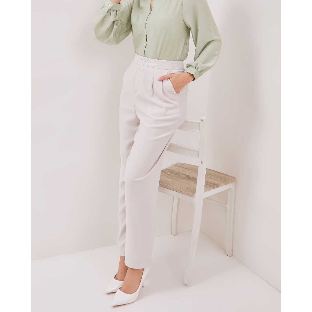 Urban Exchange Lilian Cream Wide-leg Pants - Bawahan Celana Panjang Wide-leg Cream
