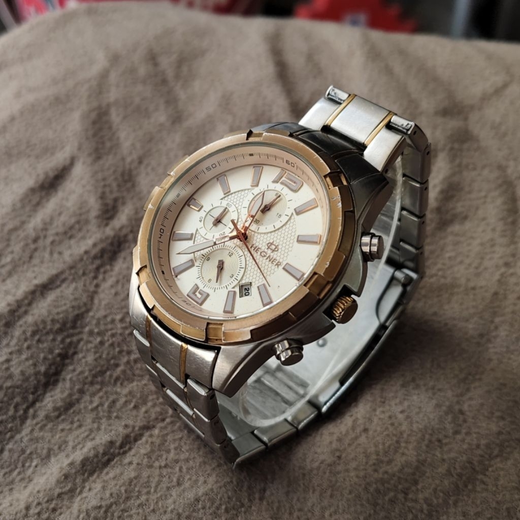 (preloved) Jam Tangan Pria Hegner Original 1652G Two Tone Silver Rose