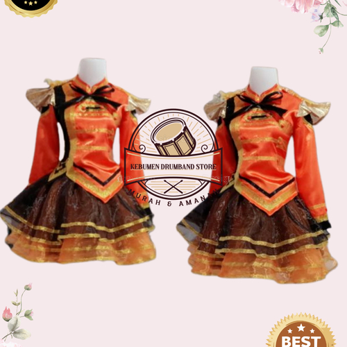BAJU MAYORET / DRUMBAND MODERN SMA - ORANYE HITAM ELEGAN - KOSTUM PERFORMA MEWAH