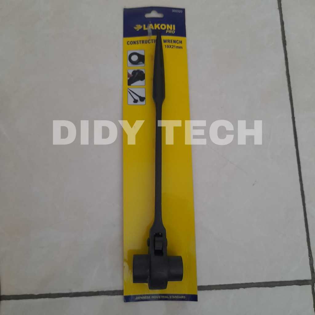 Lakoni Pro Kunci Ring Double Ratchet Scaffolding 19 x 21 mm atau Construction Wrench 19x21mm.