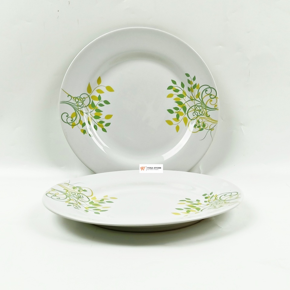Piring Saji Keramik 23cm / 9 Inch Motif Bunga Hijau 1 PC