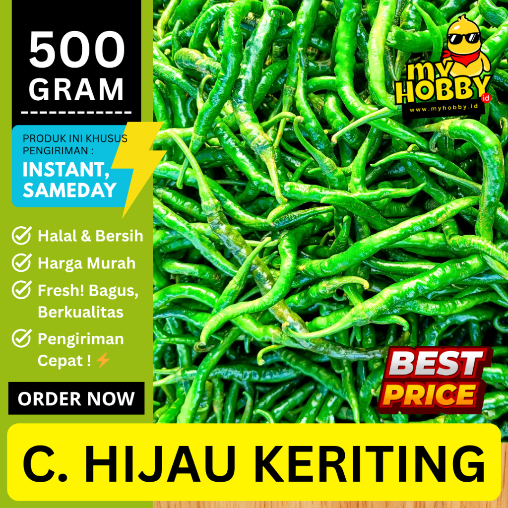 

Cabai Hijau Keriting Segar 500 gram! Cabe Ijo Kriting Kualitas Super. Pedas, Harum, Bagus, Murah