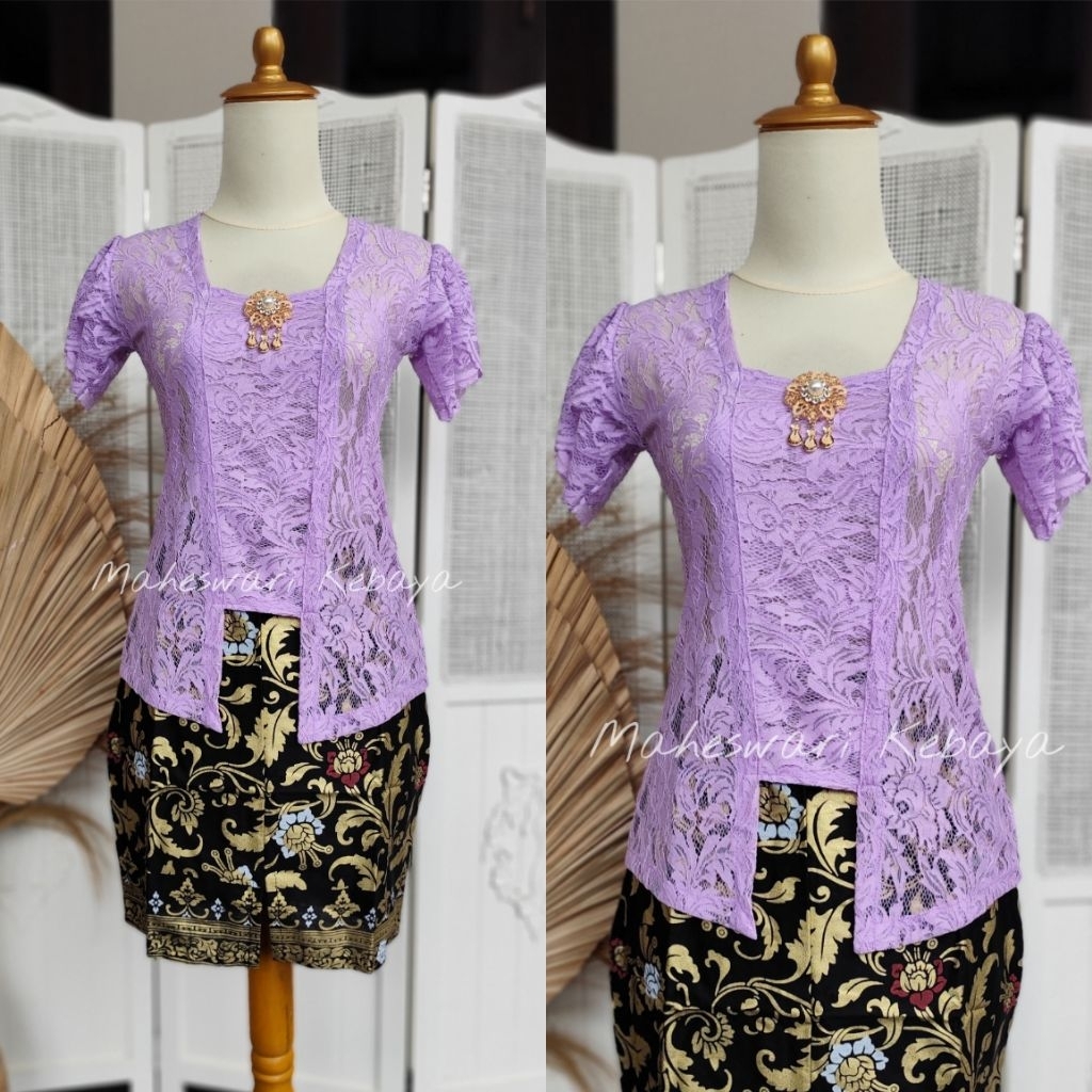 Kebaya Bali Set Brukat Lilit Ungu Lilac Rok Pendek