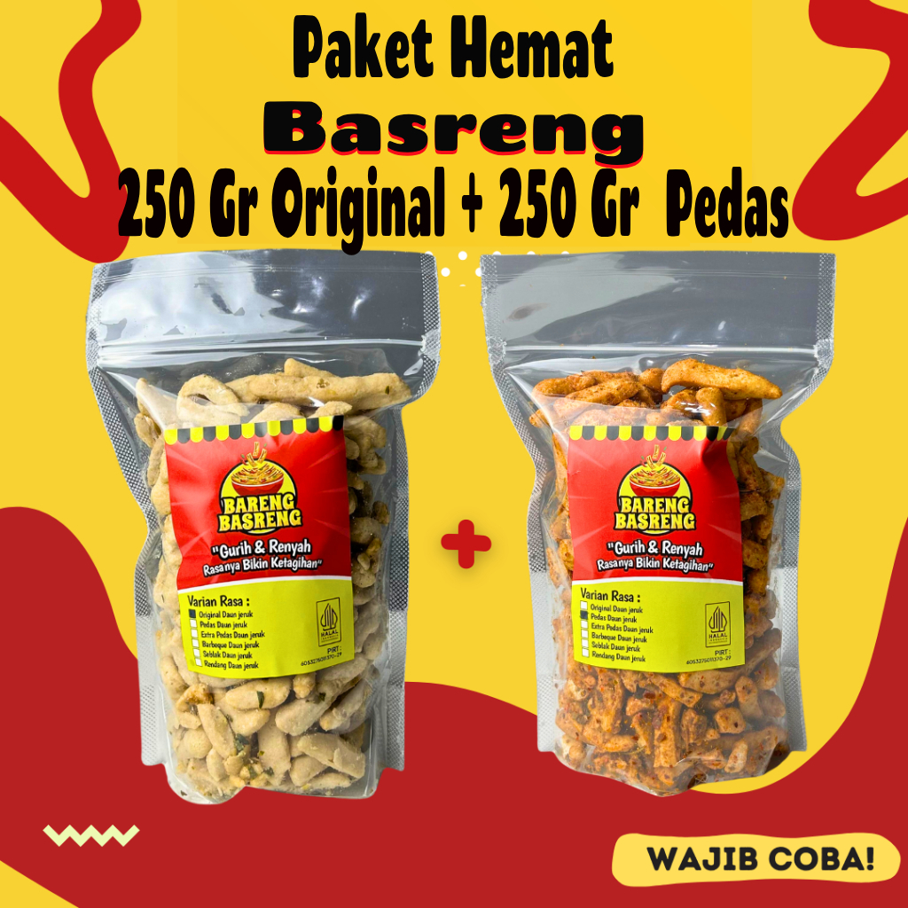 

(Buy 1 get 1) Beli 1 Gratis 1 Basreng Original 250 Gr + Basreng Pedas 250 Gram