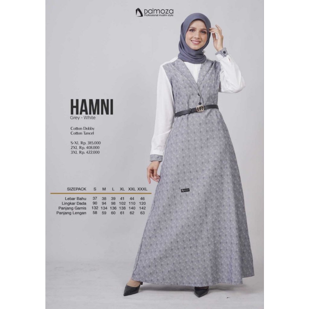 Gamis DAMOZA HAMNI Grey White | Gamis Katun ORI DAMOZA | COD