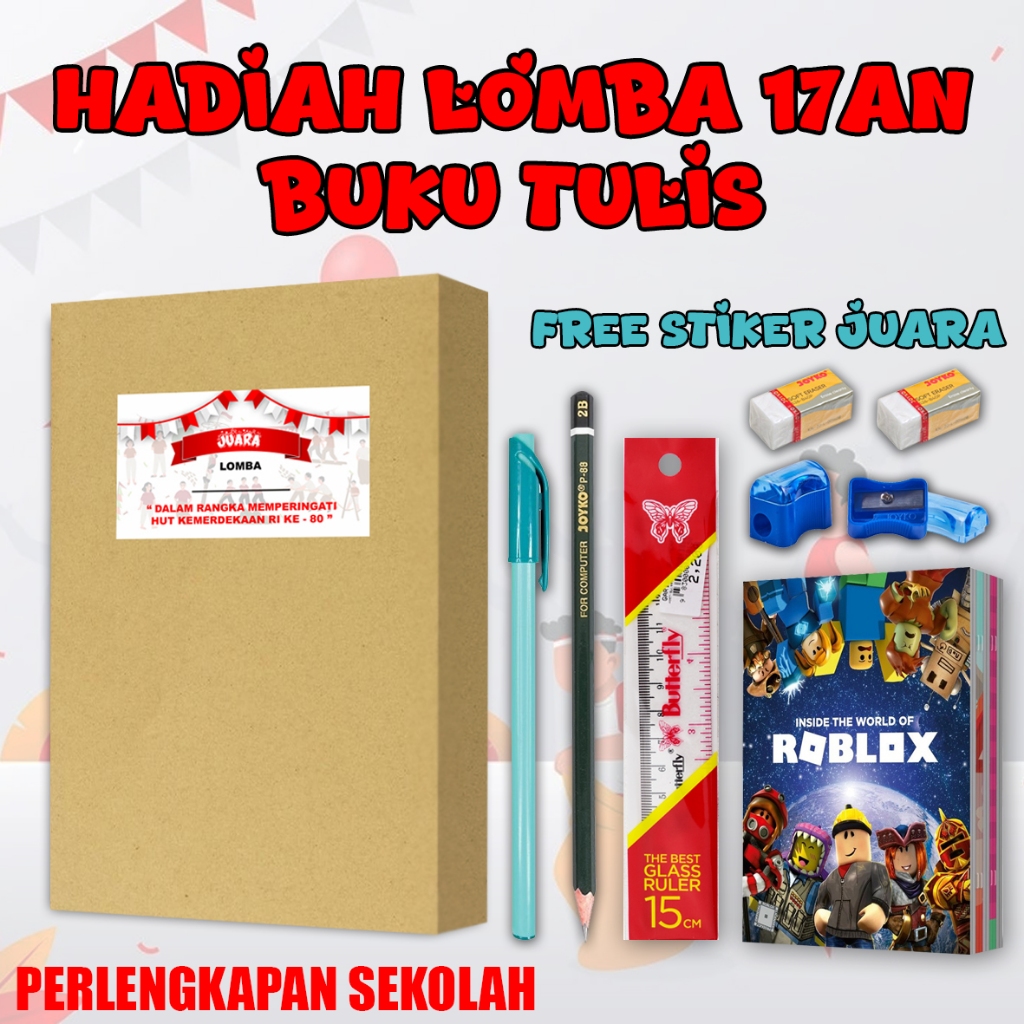 

PAKET HEMAT HADIAH LOMBA 17 AGUSTUS BUKU TULIS PERLENGKAPAN SEKOLAH FREE STIKER - JUARA A