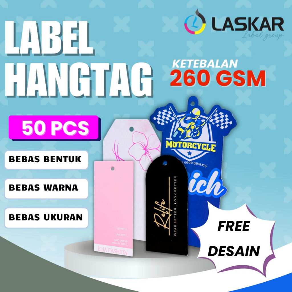 

50 pcs hang tag aesthetic custom hangtag baju label ucapan hampers lebel nama sendiri
