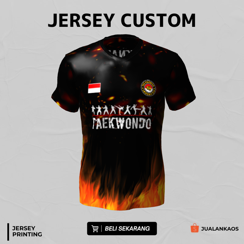 Kaos Jersey Taekwondo Hitam Motif Api 20 - Jersey Beladiri Custom Full Printing