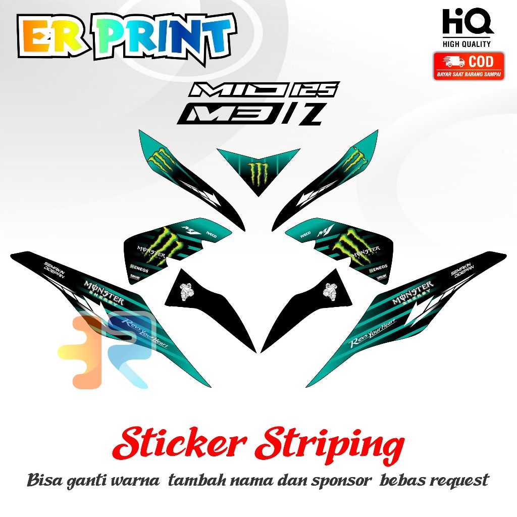 Sticker Striping Mio M3 Full Set Kanan Kiri Striping Standar Mio M3 Monster Energy2