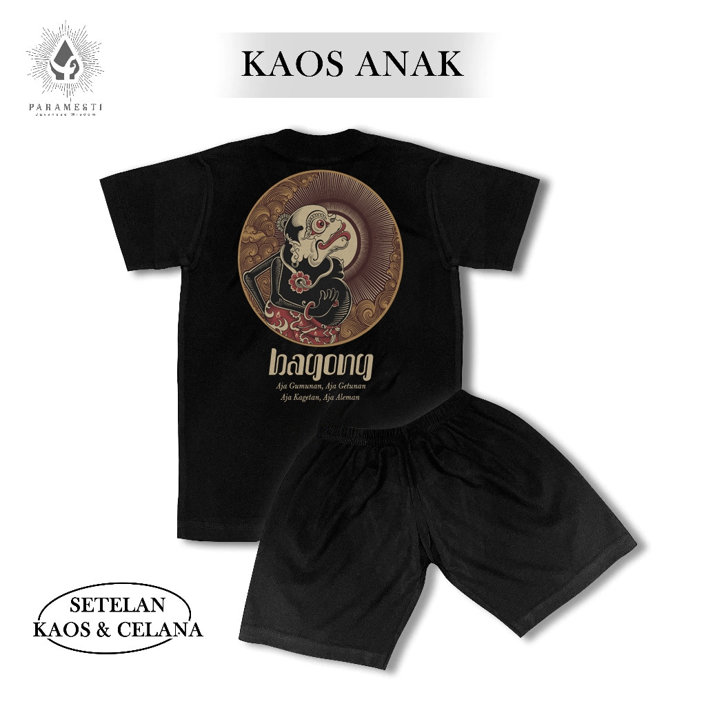 Setelan Kaos Anak Laki-Laki Paramesti Wayang Jawa Bahan Katun Lengan Pendek Distro Keren Terbaru